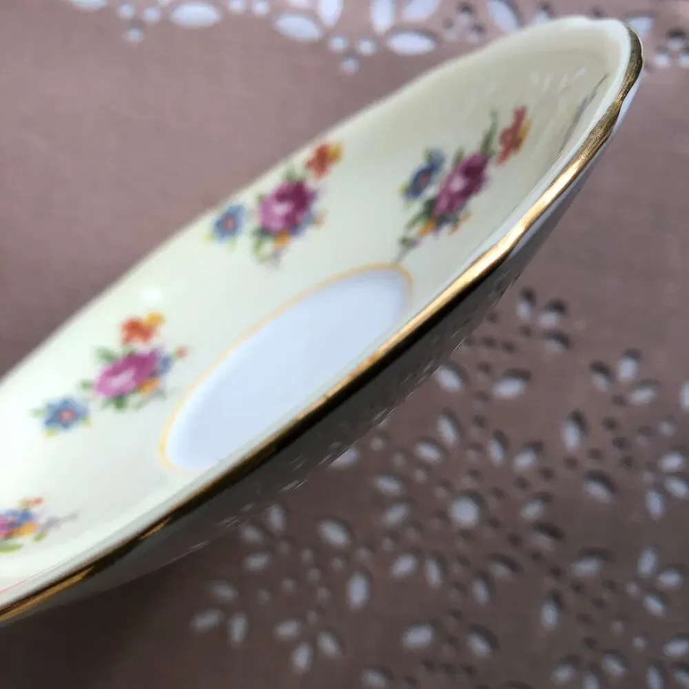 Aynsley Vintage Cream Bone China Floral Print Gold Trim Saucers Set of 2